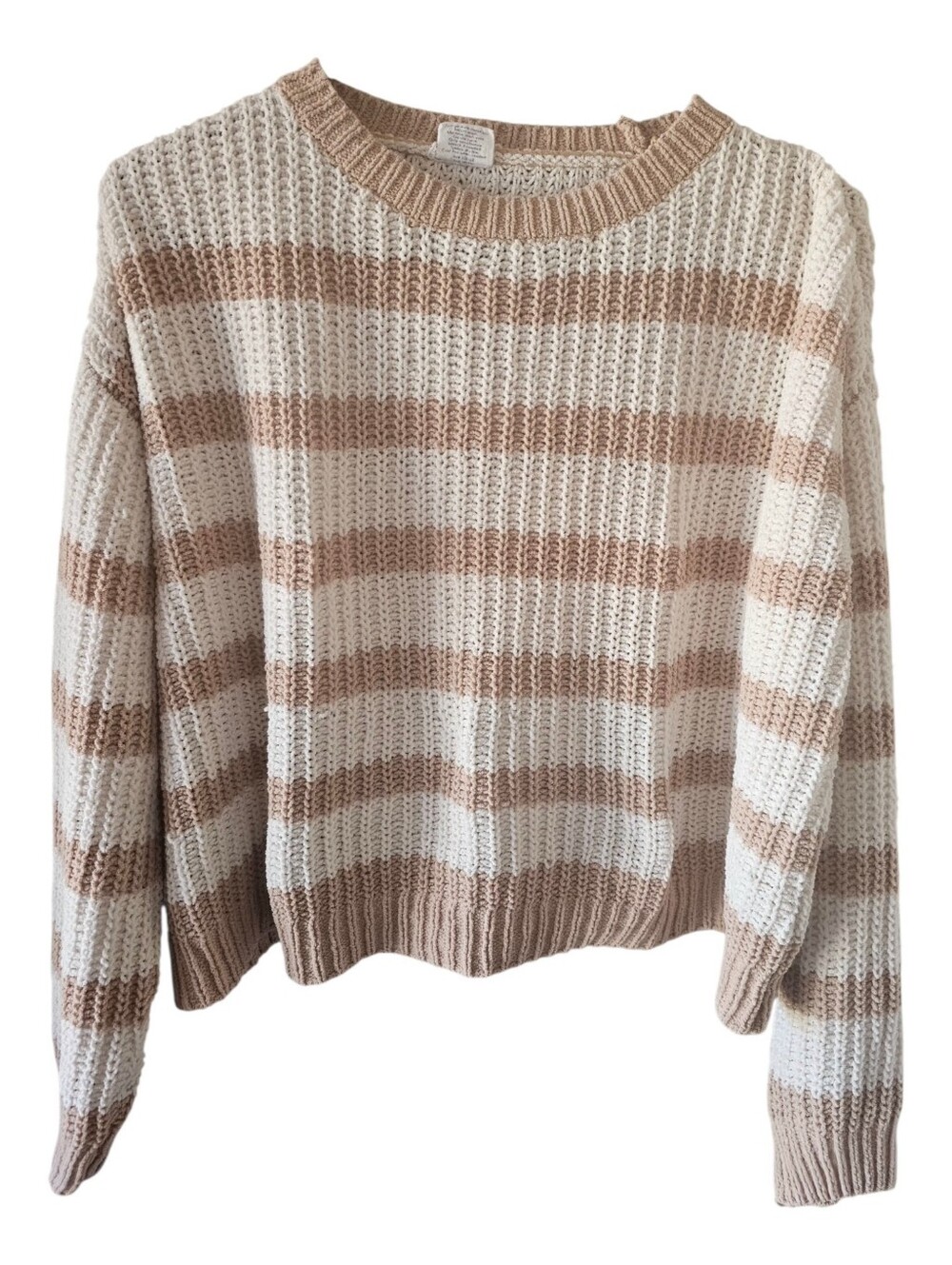 Essentials by Full Tilt Striped Shaker Knit Cropped Sweater XS
